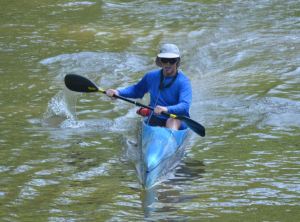Steve in his Mohican surf ski at the 2013 Wildcat Creek Race