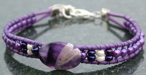 Chevron Amethyst Leather Wrap Bracelet