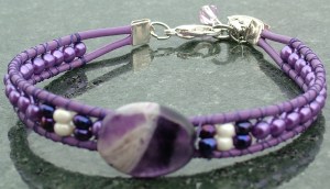 leather wrap bracelet, chevron amethyst, leather beading, leather lacing, purple leather lacing, purple leather bracelet, Trinity Jewelry by Design