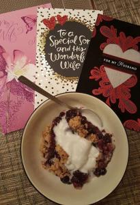 blueberry, buckle, compote, crumble, bake, Valentines Day, special occasion, humor, funny, baking, love
