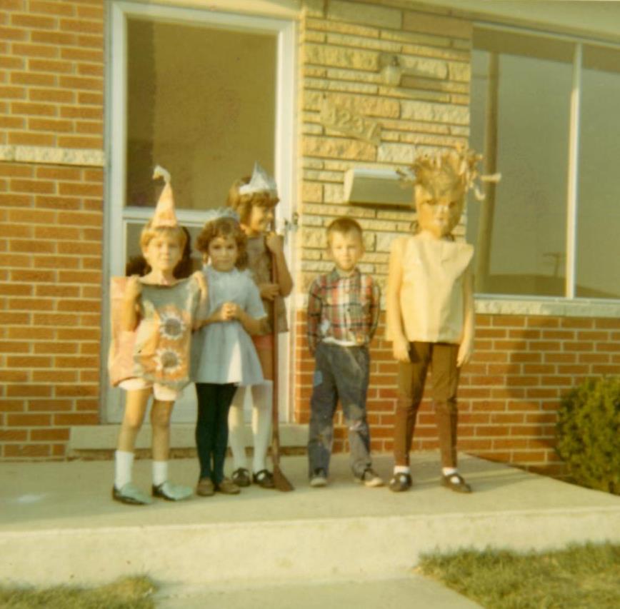 Halloween, 1960s, 1967, front porch, Linville, Warren, Michigan, Kids, children, costumes